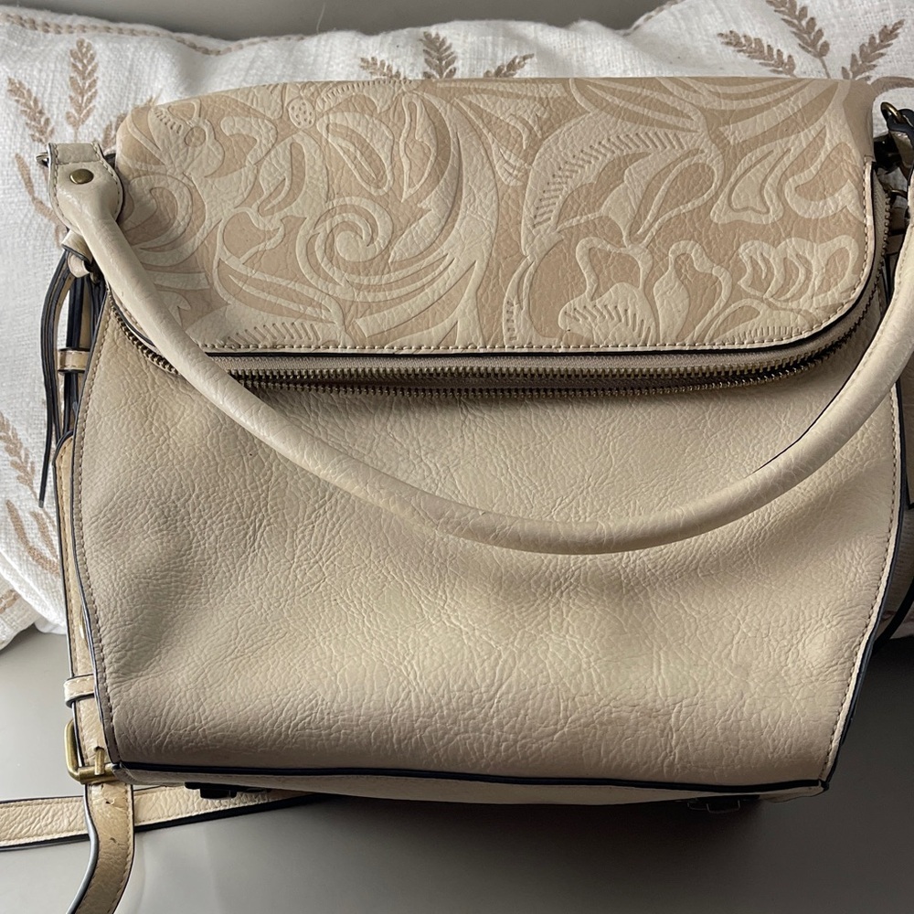 Simply Noelle Vegan Elegant Beige Embossed Women's Bag Crossbody Shoulder Handle